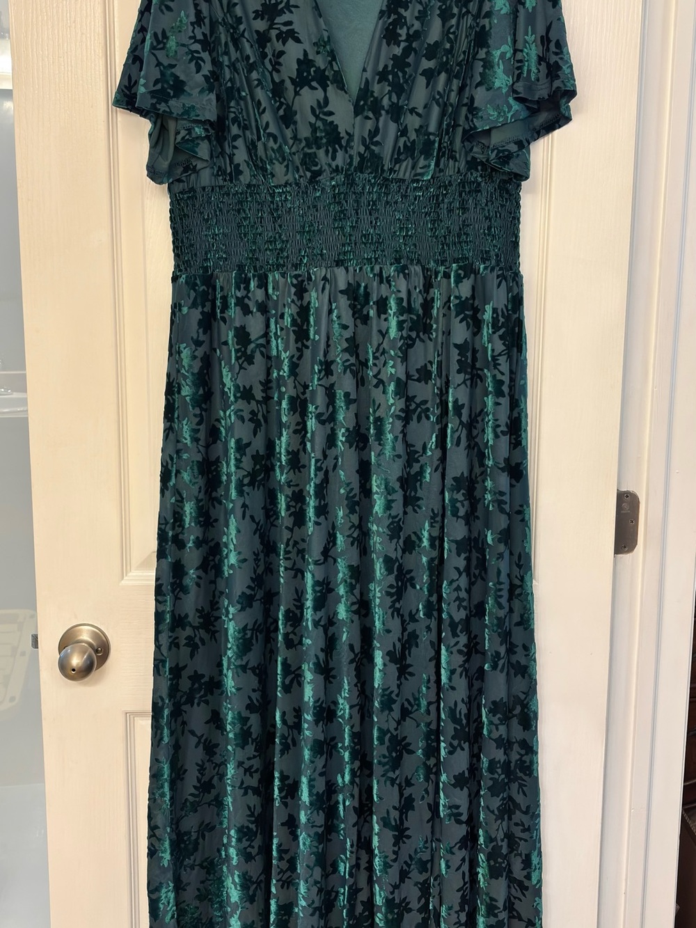 Baltic Born Teal Floral Velvet Maxi Dress